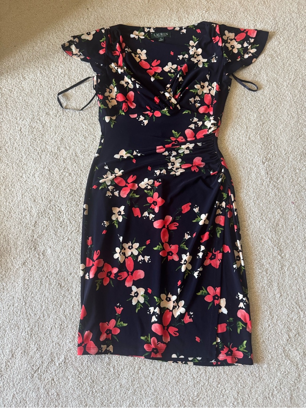 Ralph Lauren black Floral Faux-Wrap Midi Dress